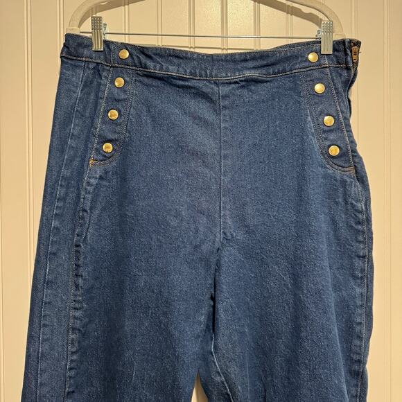 Anthropologie Frame Adele Blue Sailor Snap Flare Jeans Size 32 - Picture 3 of 7